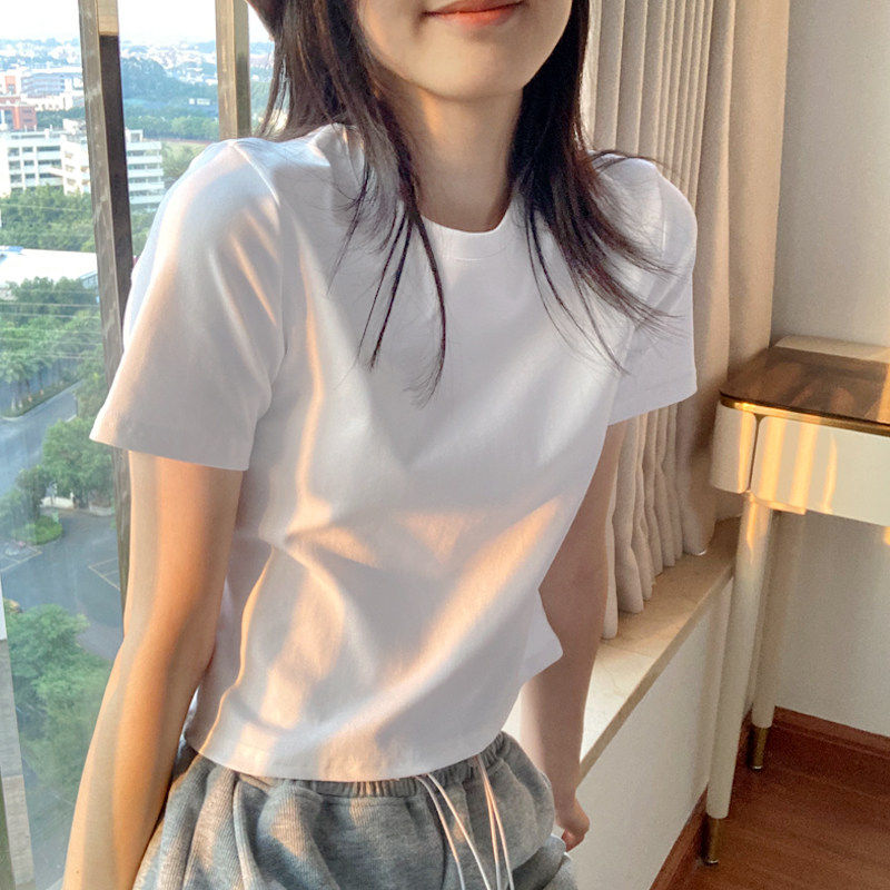 显高显瘦白色短袖t恤女修身短款T恤