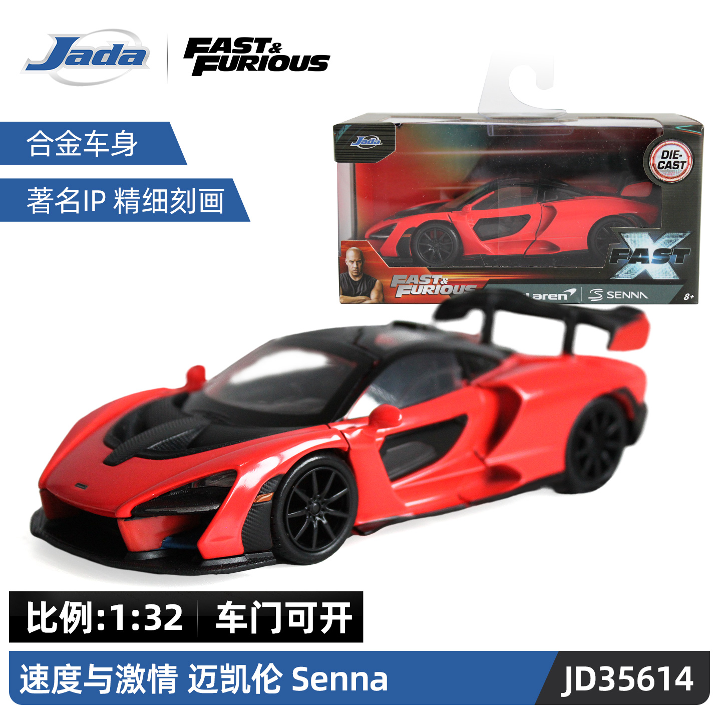 Jada 1:32 速度与激情 迈凯伦 Senna 收藏合金车模摆件