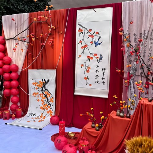 国庆节新年氛围装饰红色背景布幔