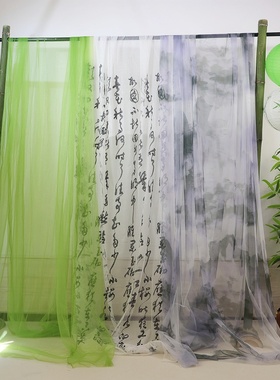新中式绿色渐变扎染纱幔水墨画纱国风幼儿园环创户外婚庆场景布置