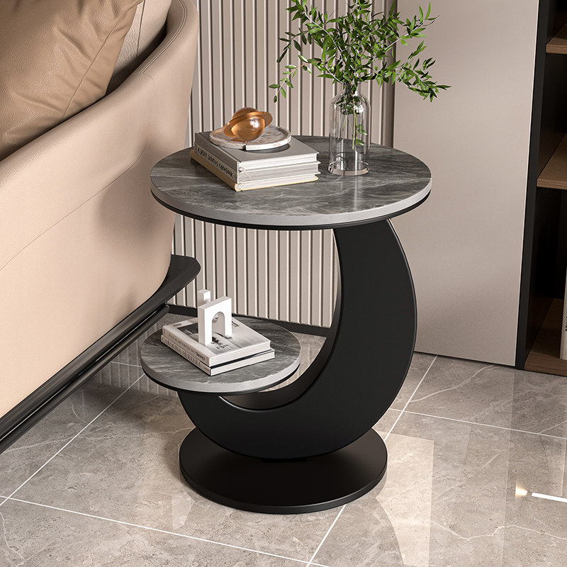 北欧轻奢岩板沙发边几小茶桌小户型客厅圆形角几卧室简约床边桌子