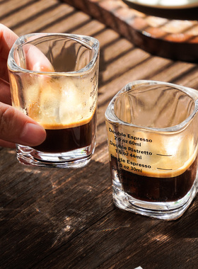 加厚意式浓缩咖啡杯方形厚底玻璃杯60ml带刻度量咖盎司espresso杯