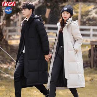 NASA联名青年加厚羽绒服男中长款过膝棉服大衣女冬季学生情侣外套