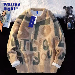 圆领鹿毛绒毛衣情侣秋冬软糯休闲保暖潮针织衫 WASSUP美式 复古经典