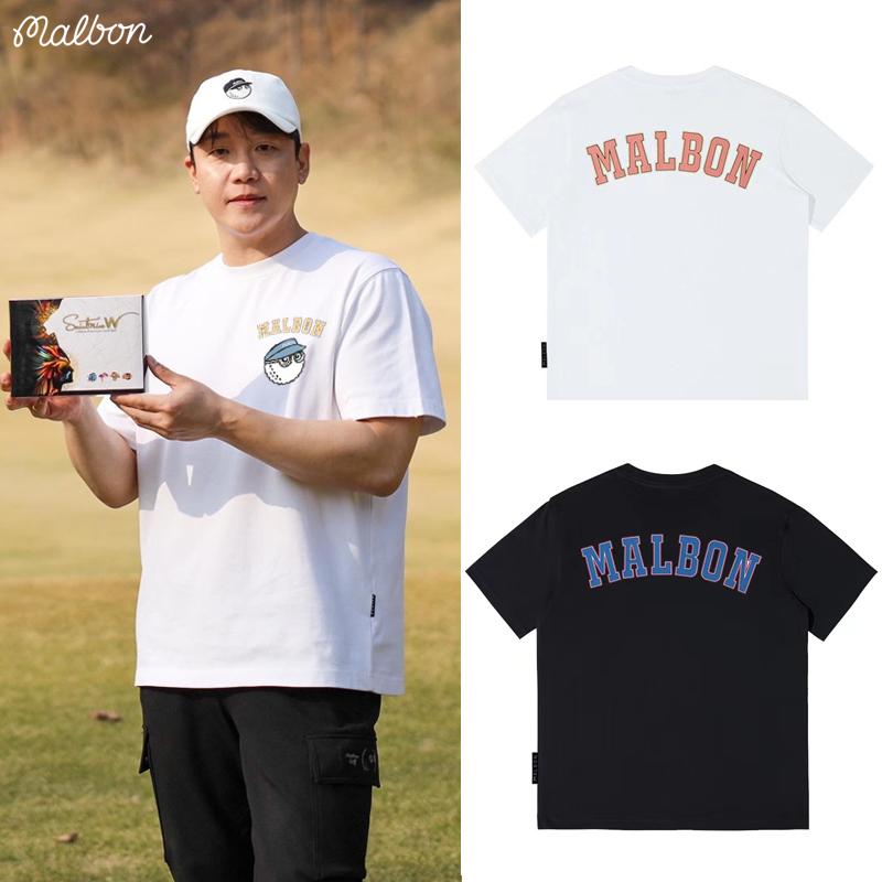 韩国24SS夏季高尔夫服装男女通用100%纯棉短袖圆领T恤衫休闲上衣