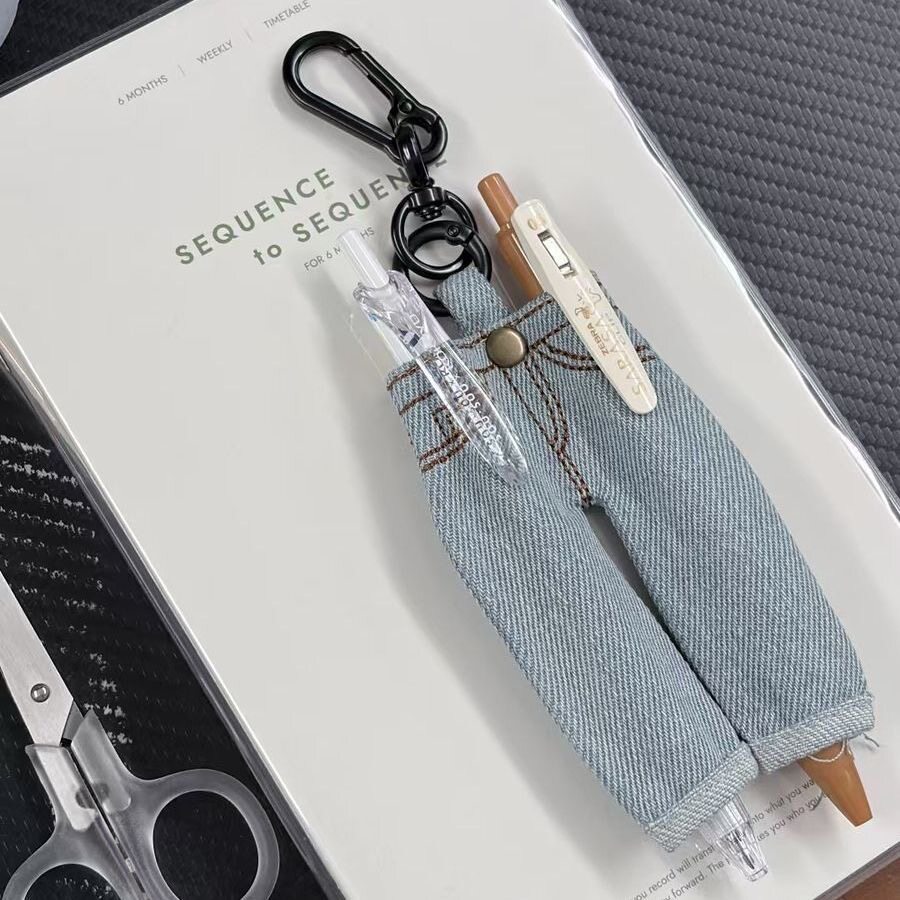 创意mini牛仔裤笔夹复古牛仔布艺笔插TN手账本装饰文具收纳挂件