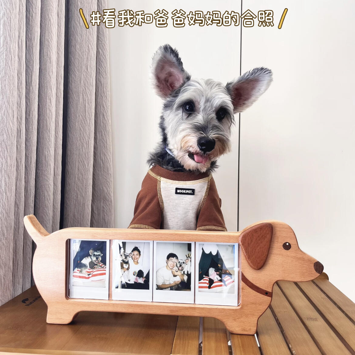 复古小狗木质相框摆台可挂墙
