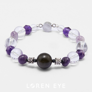LOREN EYE 白水晶金耀石薰衣草紫水晶紫丁香S925男女手串手链