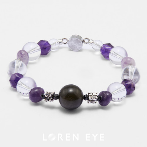 LOREN EYE 白水晶金耀石薰衣草紫水晶紫丁香S925男女手串手链