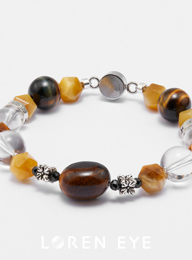 LOREN EYE 虎眼石白水晶虎金石S925银男生女生磁吸扣手链手串