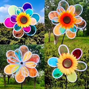 大号双层幻彩向日葵变色风车庭院装 扮活动广告道具插地景区摆地摊