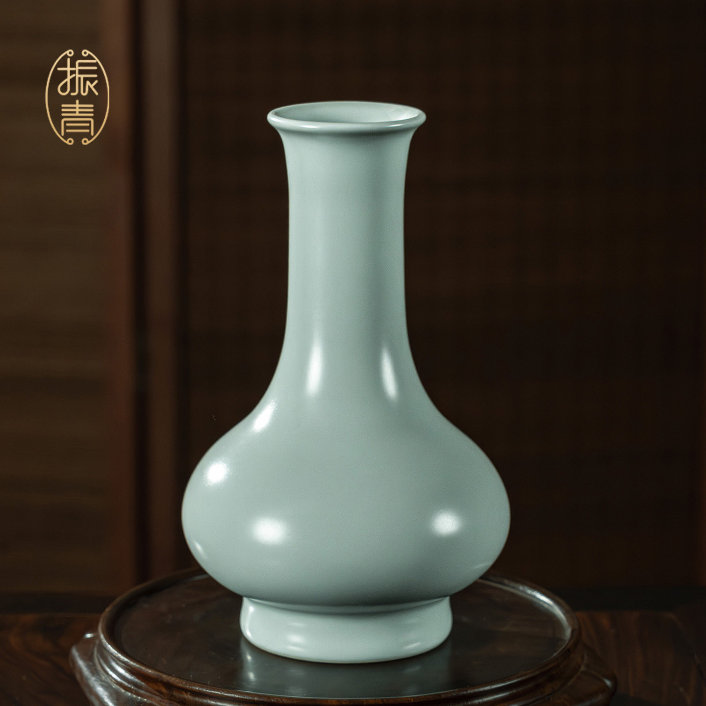 汝窑直颈瓶小花瓶景德镇陶瓷摆件客厅插花送礼高端仿古瓷器礼盒装