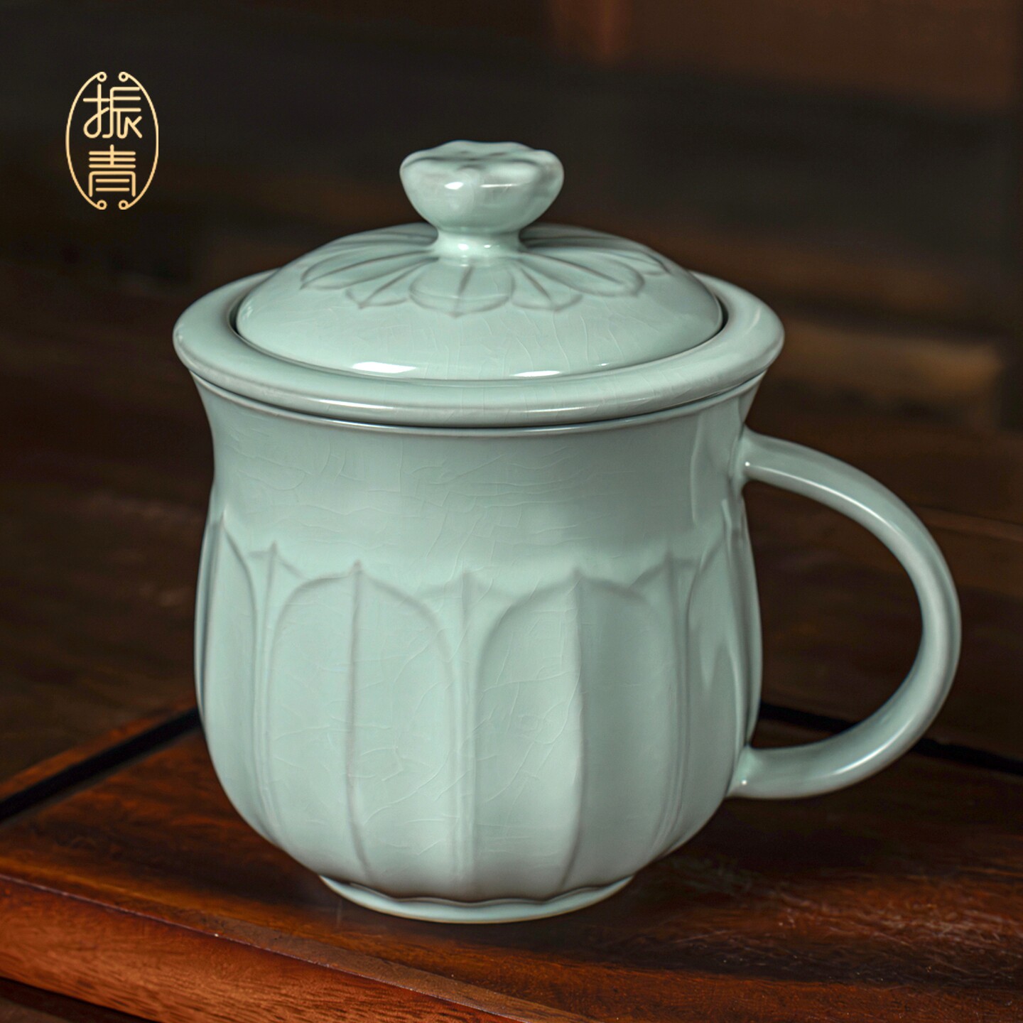 汝窑办公杯茶杯陶瓷过滤茶水分离泡茶杯景德镇汝瓷带茶漏莲花水杯