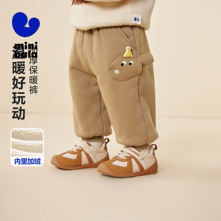 保暖内里加绒柔软亲肤长裤 迷你巴拉巴拉男女童宝宝裤 子2025冬新品