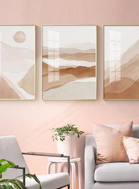 现代橙色轻奢风水彩山水大气客厅墙挂画抽象三联画莫兰迪色装饰画