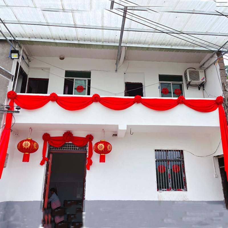 结婚大红花球新婚房别墅自建房大门阳台楼梯屋顶婚庆场景装饰拉花