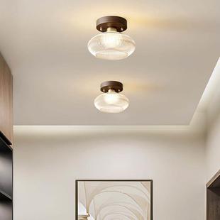 胡桃木走道灯走廊灯简约现代中古玄关吸顶灯中式 阳走道入户灯具