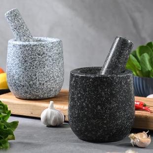 天然家用压蒜器石头蒜臼子捣药罐研磨器大号石臼子夹蒜厨具剥蒜器