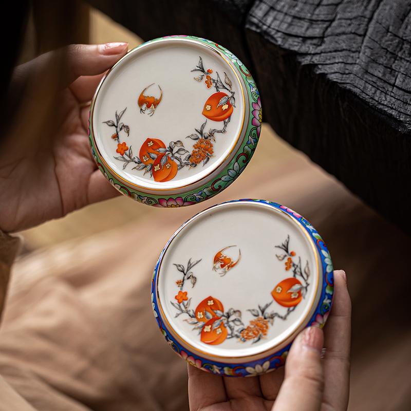 复古陶瓷杯垫仿古泥中式水墨盖碗茶壶底托功夫茶具厚实茶杯托盖置