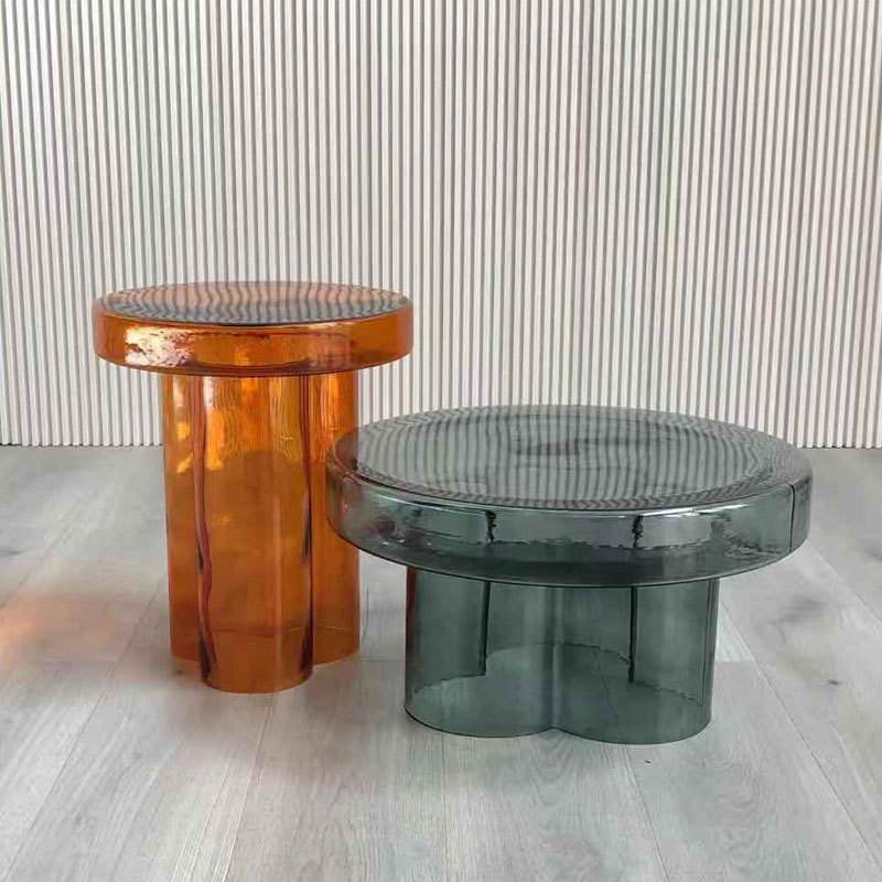 北欧摩登设计师玻璃茶几客厅透明沙发边几极简创意花瓣轻奢边角几