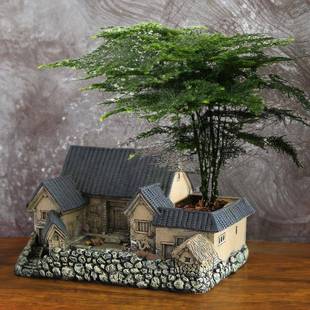 现货怀旧复古老房子摆件微景观可亮灯庭院盆栽盆景装饰