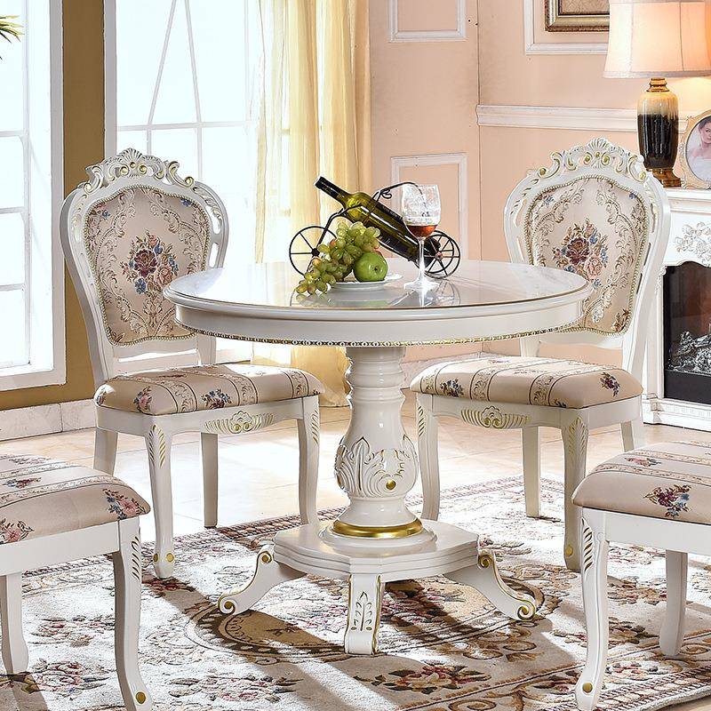 欧式小户型圆餐桌椅组合实木洽谈接待小圆桌客厅休闲桌1.1米1.2米