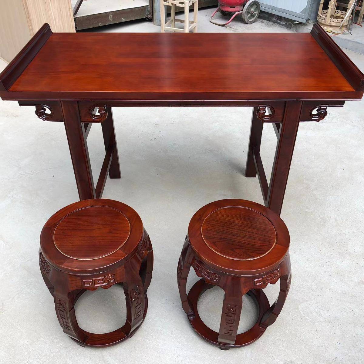 实木复古书法桌双人书画桌培训幼儿园学习课桌椅马鞍桌家用国学桌