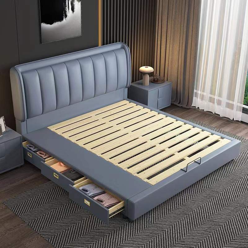 皮床1.8米1.5储物双人婚床科技布简约现代实木主卧室大床2022新款