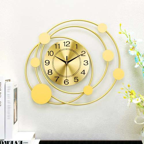 行星形状金属挂钟，圆形静音时尚简约时钟客厅卧室餐厅墙壁装饰