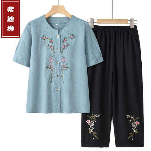 中老年棉麻开衫唐装套装妈妈奶奶