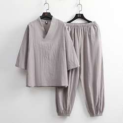 道家服装海青居士服男女禅意两件套宽松茶服养生禅修服竹节棉套装