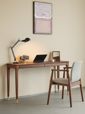 易苏无障碍豪华黑胡桃实木桌斯堪的纳维亚写字台梳妆台电脑窄桌电