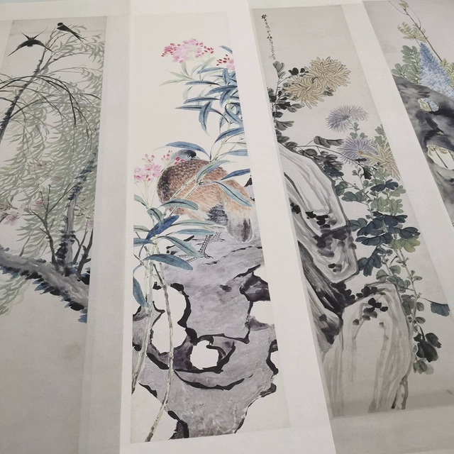 任熊花鸟四条屏复古书画条幅挂轴