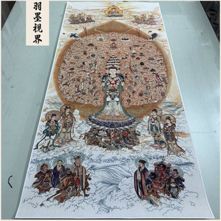 近代佛像千手千眼观世音菩萨图复古书画真迹微喷仿古装裱挂轴装饰