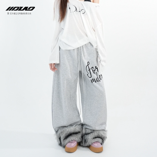 5819 简约宽松阔腿裤 大佬街舞潮牌jazz辣妹毛绒裤 脚设计弯刀卫裤