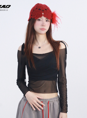 大佬街舞潮牌纯欲罩衫微透绑带辣妹夏透气短款露肚脐纯色圆领0651