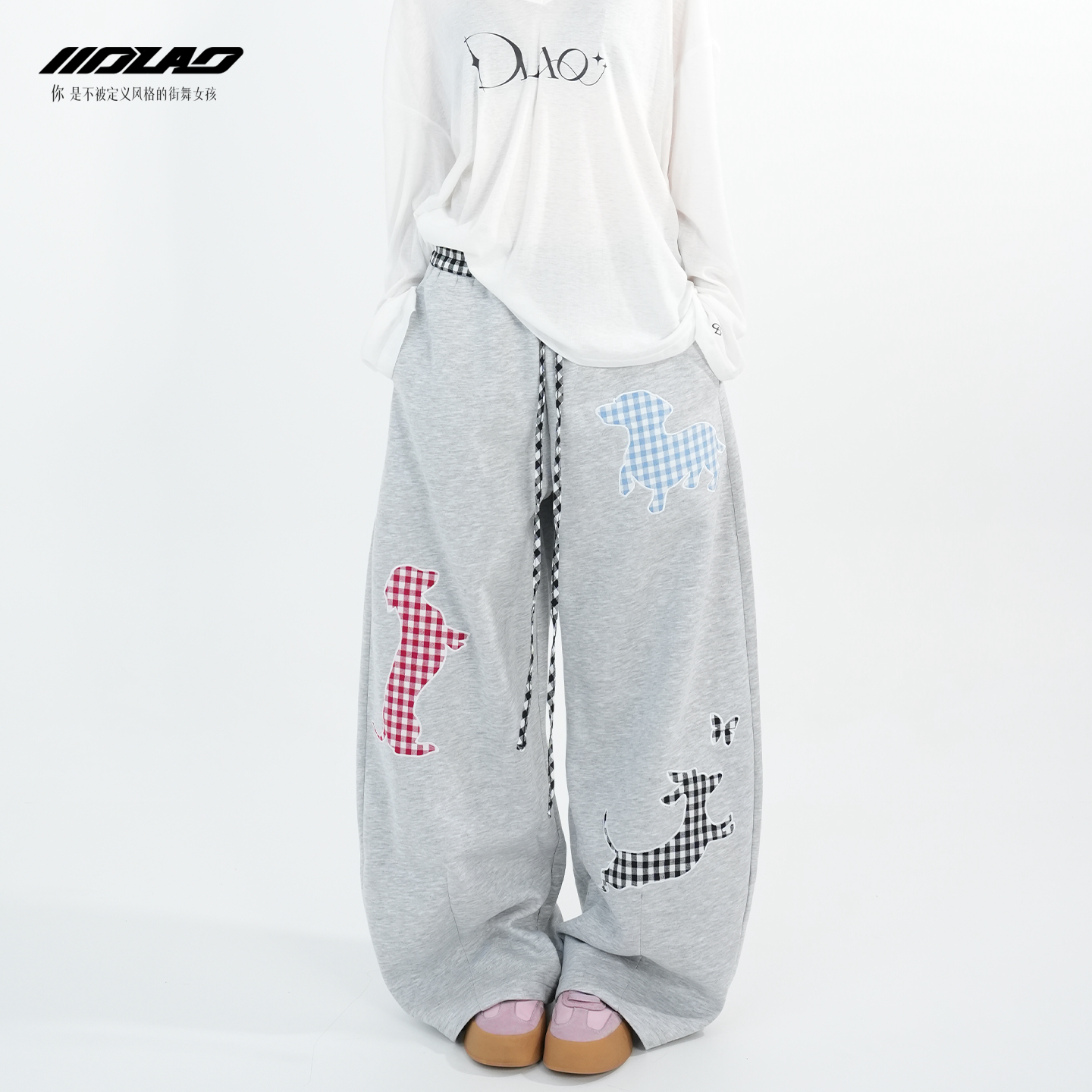 美式复古撞色腰围弯刀裤