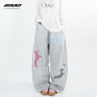 5859 jazz辣妹卡通印花香蕉裤 大佬街舞潮牌美式 复古撞色腰围弯刀裤