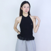 大佬街舞潮牌蕾丝下摆爵士挂脖背心设计感辣妹夏遮胯修身 显瘦X231