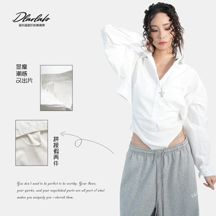 7969 T恤上衣衬衫 大佬街舞潮牌辣妹美式 jazz假两件连体衣显瘦修身