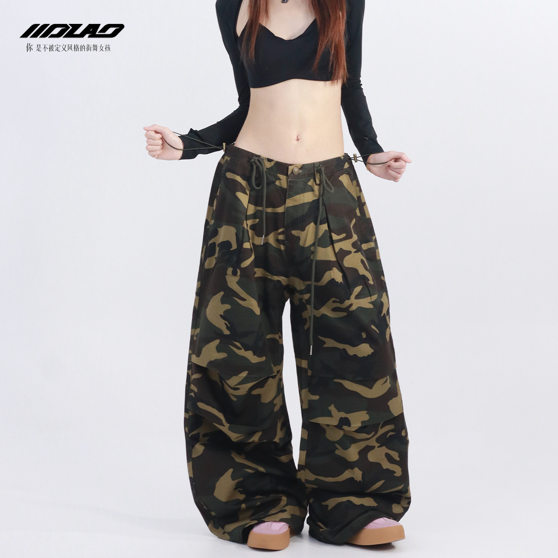 jazz美式复古迷彩裤女春秋新款