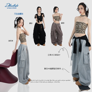 大佬街舞潮牌原创工装 大口袋飘带jazz辣妹显瘦hiphop嘻哈5763 卫裤