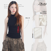 大佬街舞潮牌烫钻蜘蛛后背半高领背心jazz性感辣妹极简无袖 5347