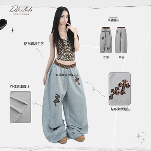 腰头jazz弯刀9288 显瘦美式 大佬街舞潮牌原创豹纹十字架卫裤 休闲裤