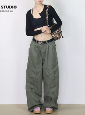 大佬街舞潮牌高腰美式复古解构设计感工装裤直筒显瘦垂感裤子6282