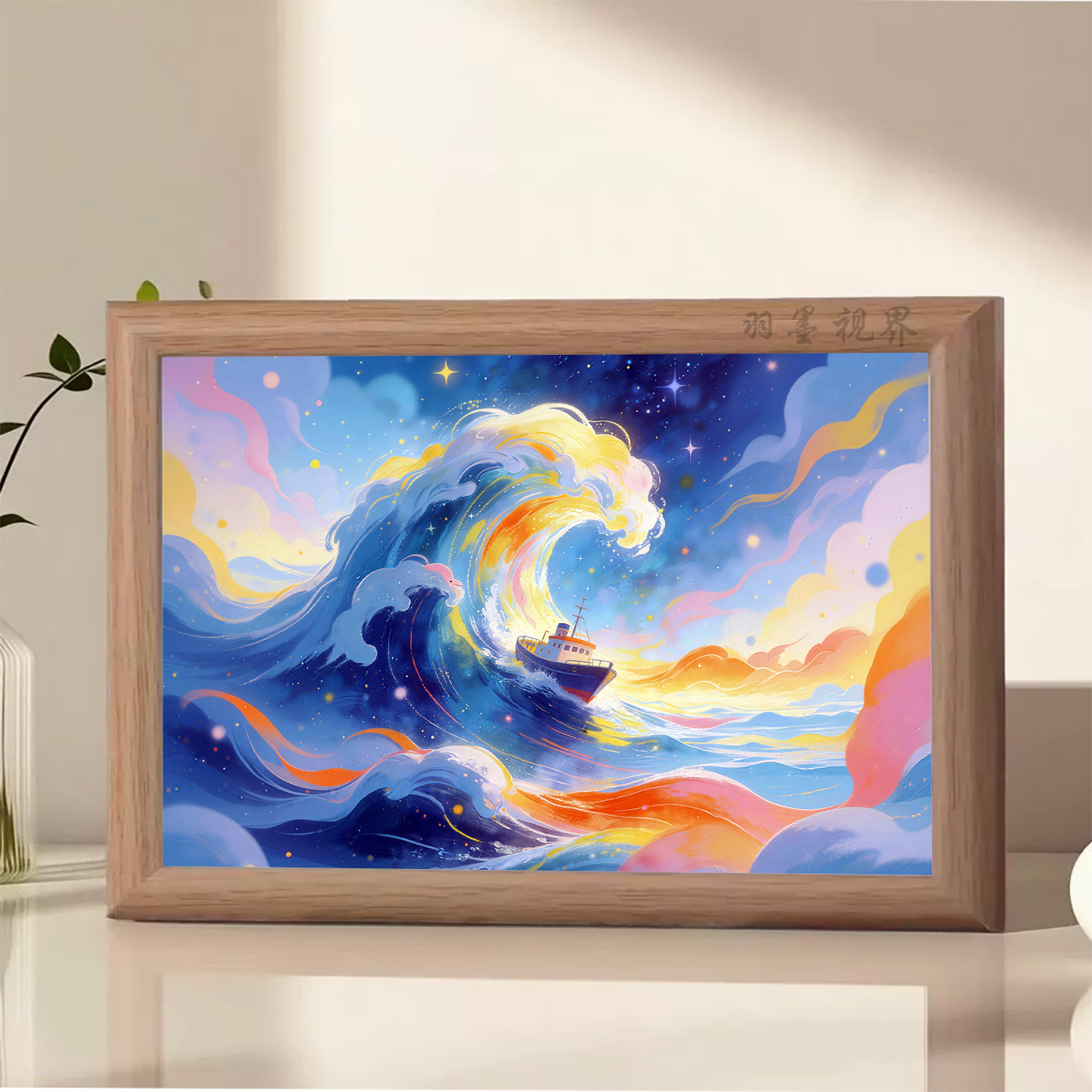 油画风渐变色彩海浪风景桌面摆件