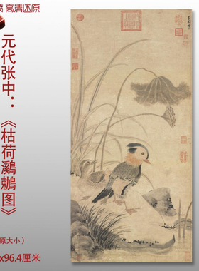 张中 枯荷鹭鹚图 国画花鸟画艺术微喷打印绢本画心临摹范本画稿