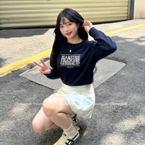 韩国正品潮牌Marithe卫衣女圆领连帽宽松高允真同款字母情侣上衣