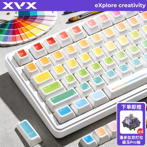XVX「幻」系列珠光陶瓷键帽闪粉色卡多彩字侧刻磁轴机械键盘帽