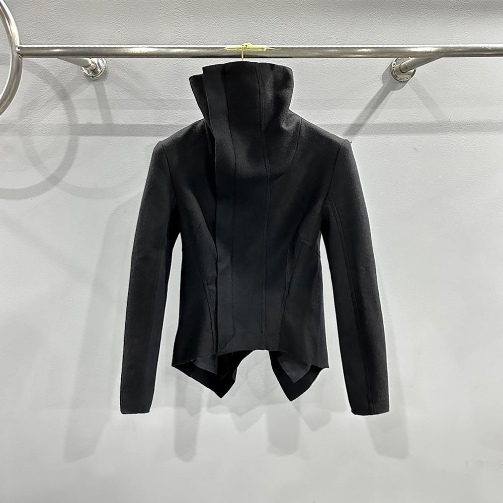 thumbnail for Autumn and Winter New European and American Dark Ro Style Women's Thin Woolen Zipper Irregular High-Neck Slim-Fit Jacket Short Coat